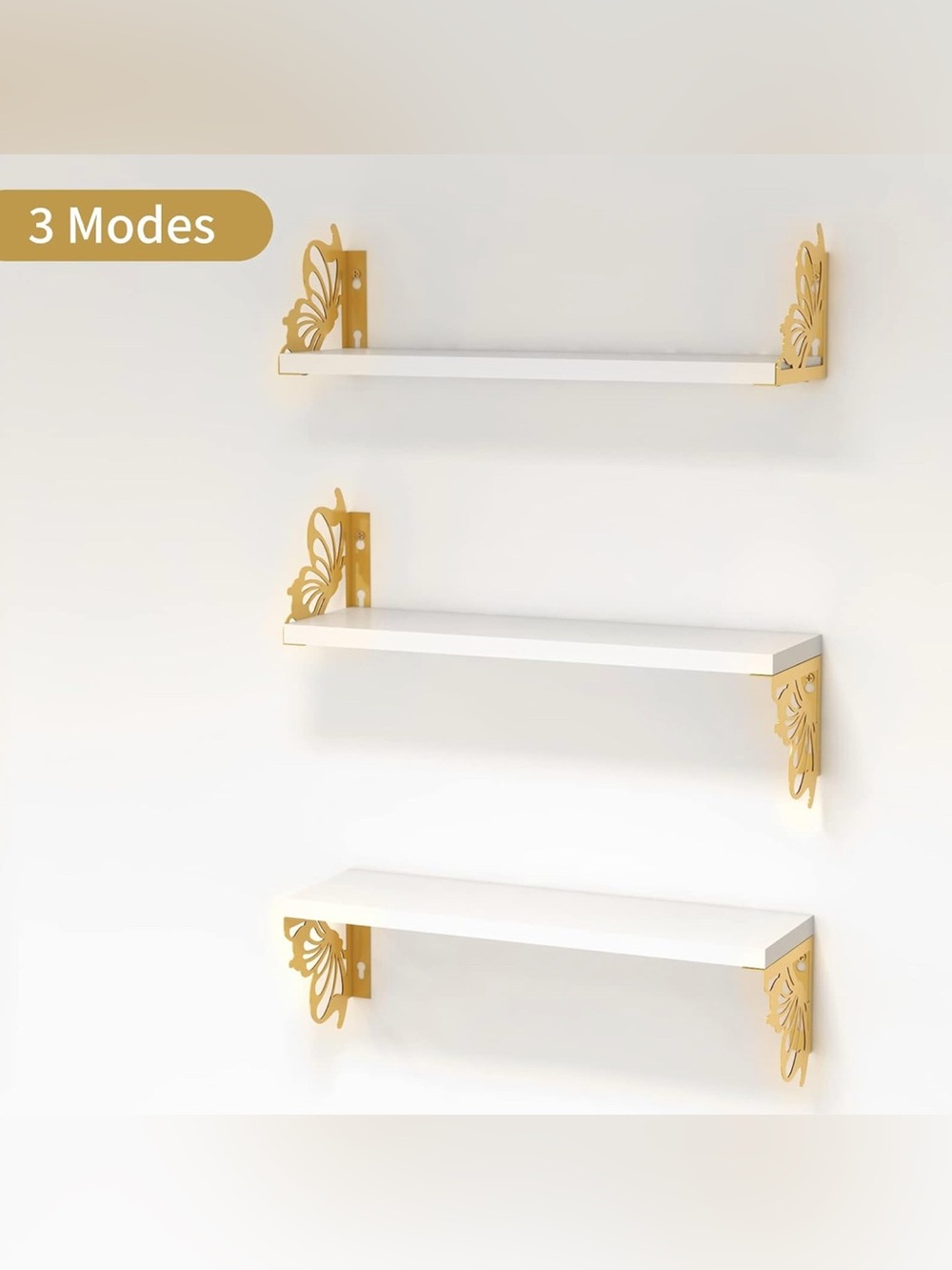 Decorative Butterfly Wall Shelves in White and Gold